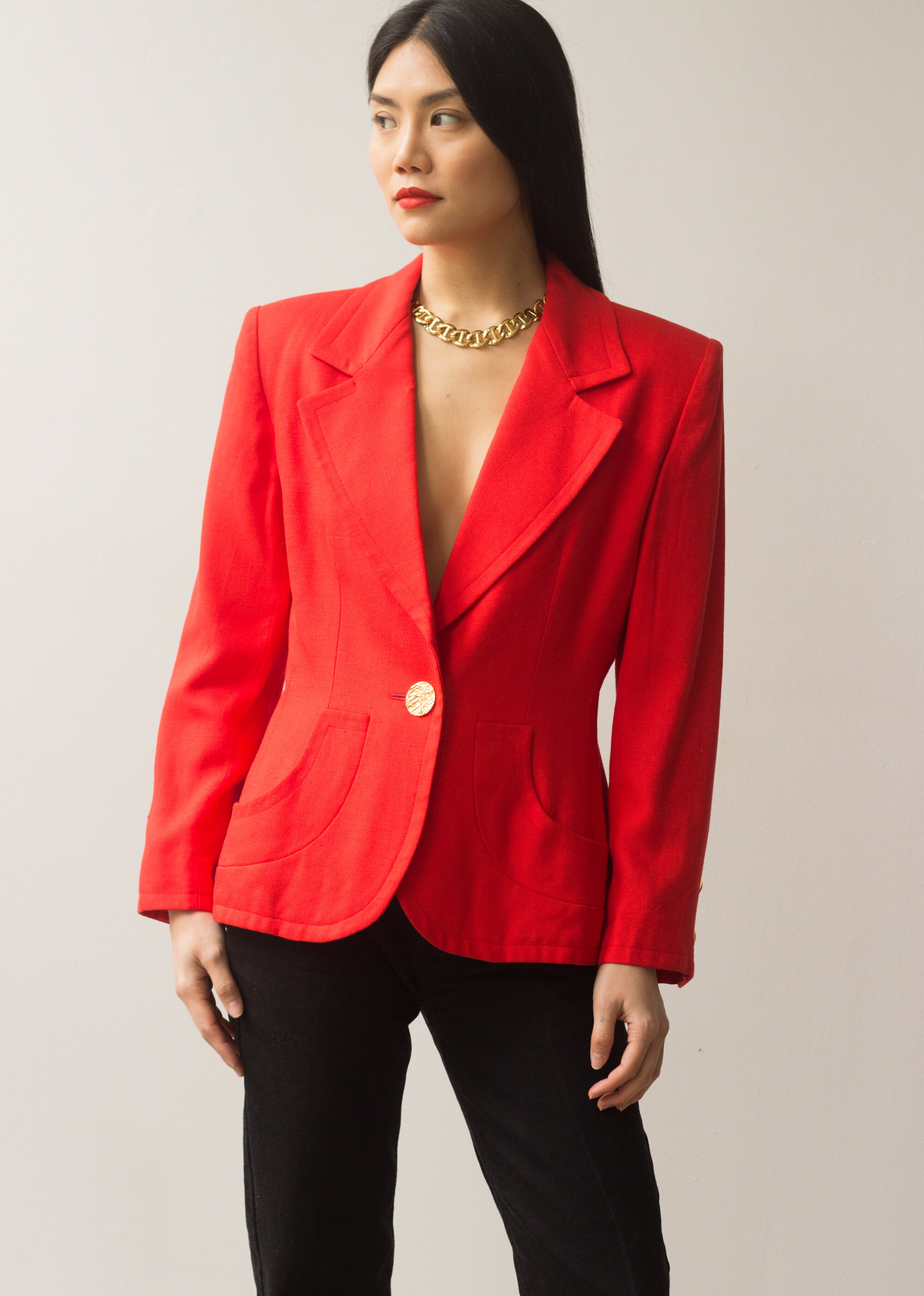 1980s Givenchy Nouvelle Boutique Flame Red Linen Blazer 1980s Givenchy Nouvelle Boutique Flame Red Linen Blazer